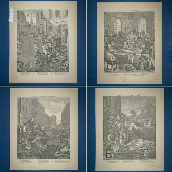 ‘The Four Stages Of Cruelty’ Set Of 4 Original 18th C Engravings By William Hogarth Dated 1751