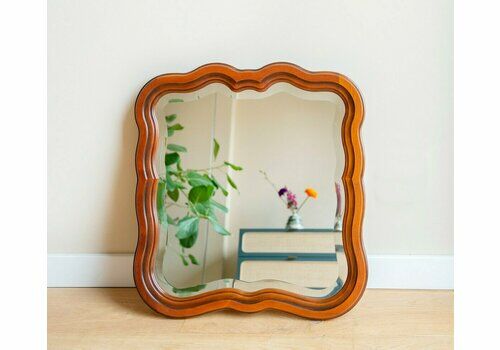 Square Wooden Mirror With Beveled Glass  Mantle Mirror With Scalloped Edge  Colonial Style Wall Mirror  Rustic Home Decor