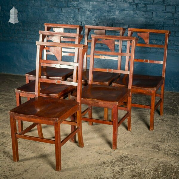 Set Of 6 19th C Elm Synagogue Chairs [No. 4]