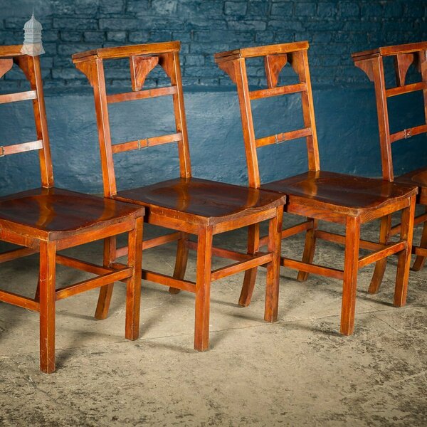 Set Of 6 19th C Elm Synagogue Chairs [No. 3]