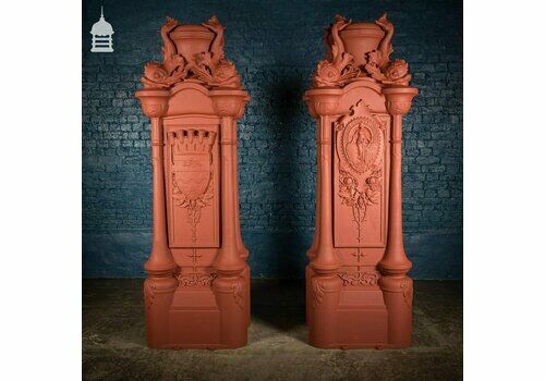 Pair Of Cast Iron London County Council Embankment Lamppost Bases Finished In Red Oxide Primer
