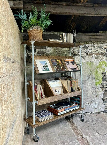 Warren Quadruple Layered Handmade Record/Vinyl Storage, Display And Shelf Unit, Made With Reclaimed Scaffolding Boards And Galvanised Steel