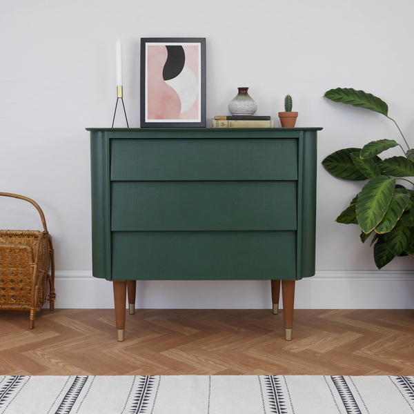 Mid Century Chest Of Drawers Small Storage Painted Dark Green