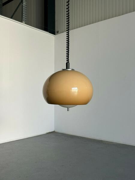 Vintage Mid Century Modern Brown Pendant Small Bud Mushroom Lamp