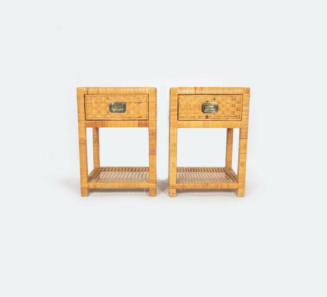 Pair Of Vintage Woven Rattan Bedside Tables Vinterior