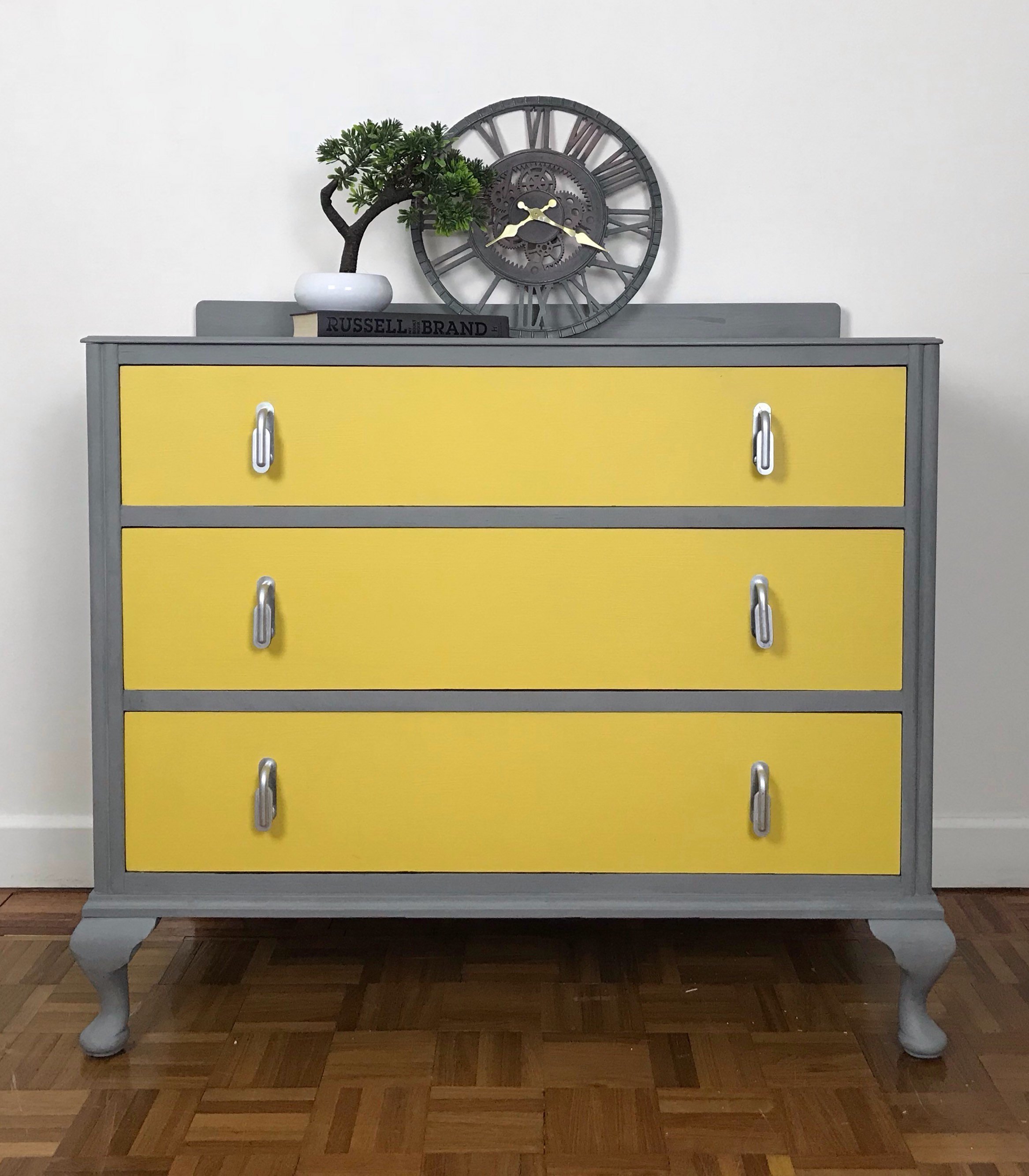 Light Grey And Bright Yellow Chest Of Drawers Hand Painted Bedroom Furniture Solid Wood