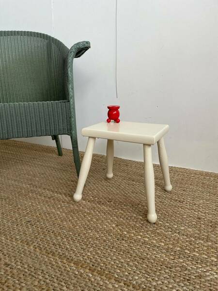 Small Vintage Painted Rustic White Side Table Or Stool