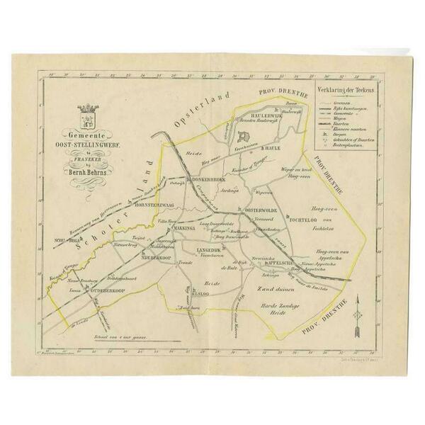 Antique Map Of The Oost Stellingwerf Township By Behrns, 1861