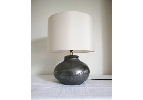 Spanish Casa Fina Metallic Black Ceramic Table Lamp, 1970s