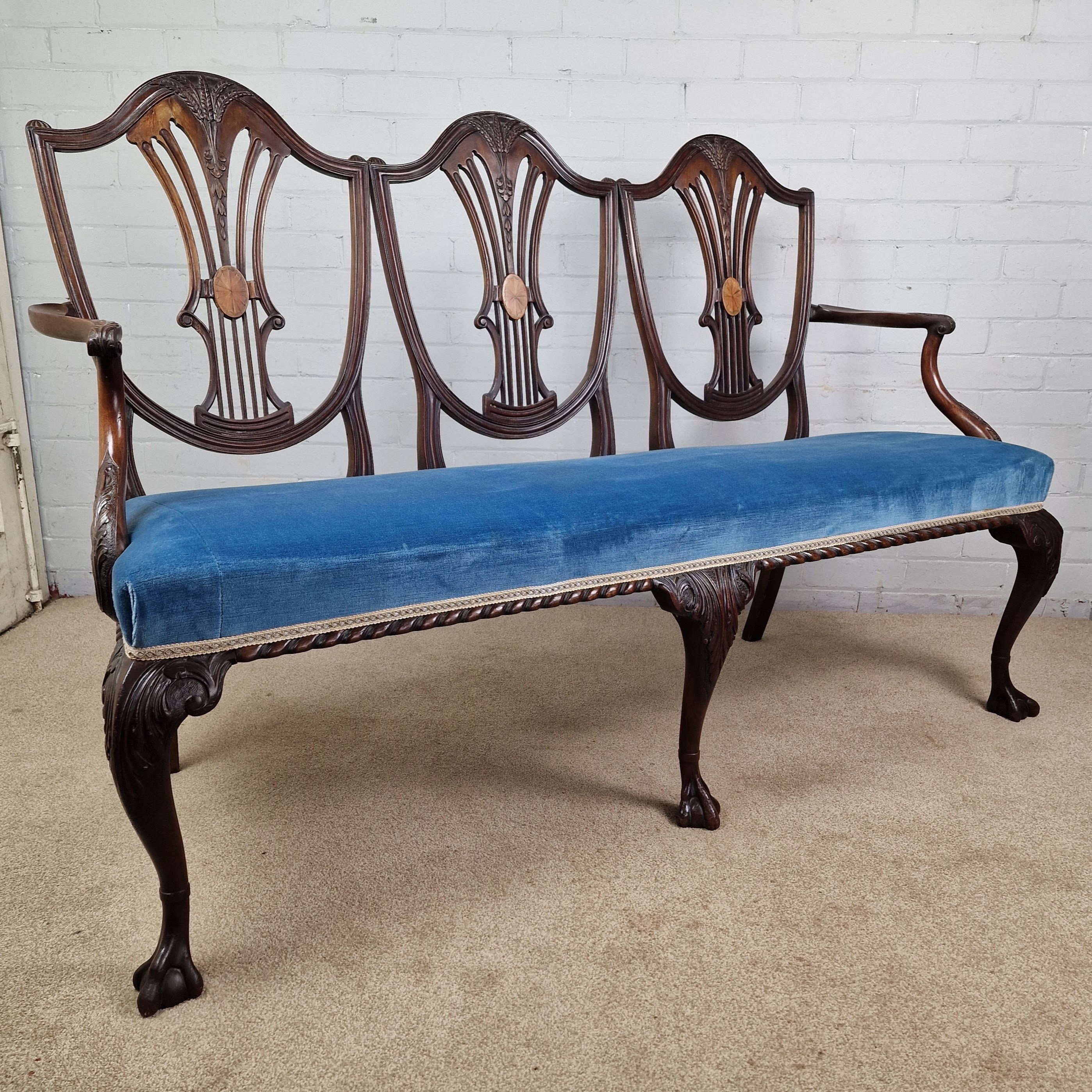 Original Victorian Sheraton Style Three Seat Sofa / Settee | Vinterior