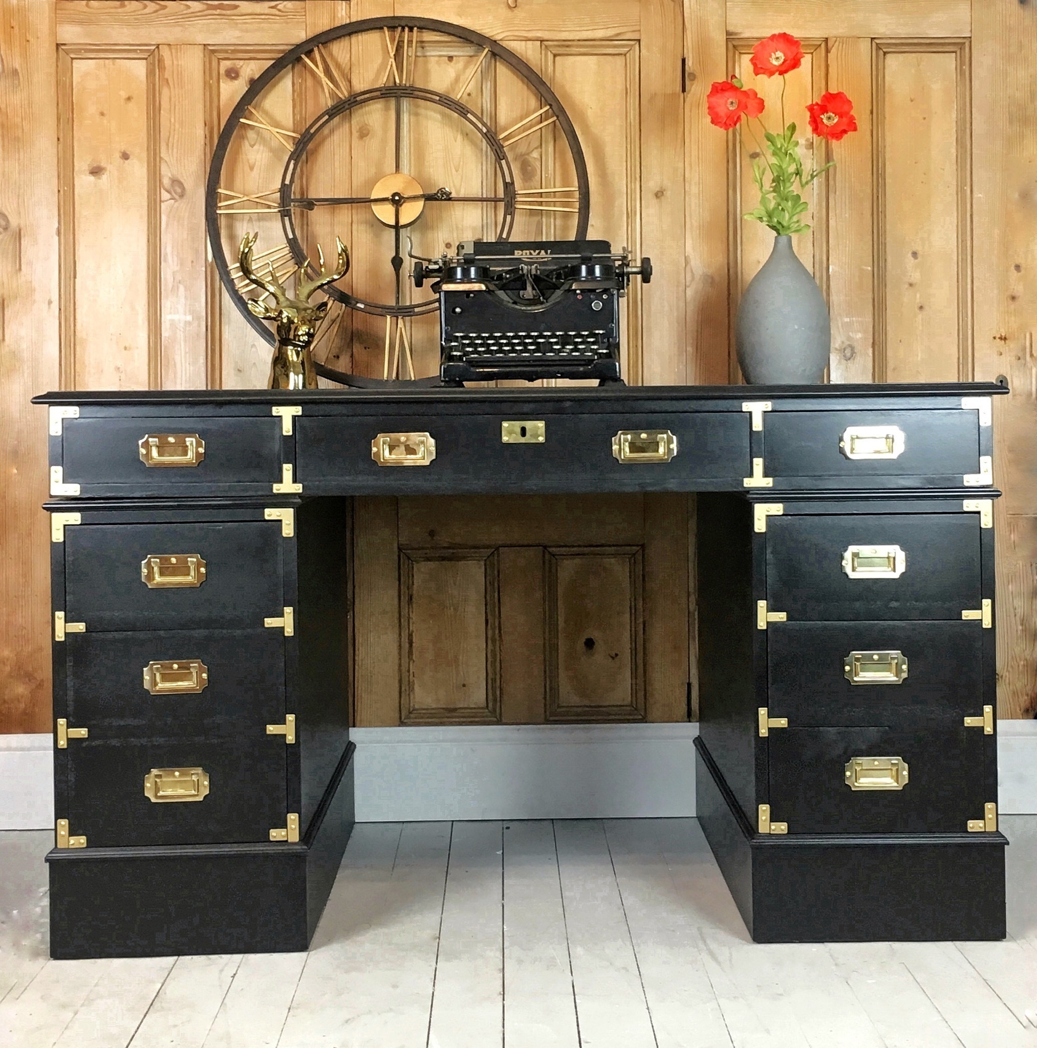 Campaign Style Desk Painted In Farrow And Ball Pitch Black