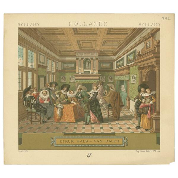 Pl. 142 Antique Print Of Holland, Dirck Hals Van Dalen By Racinet, 'Circa 1880'