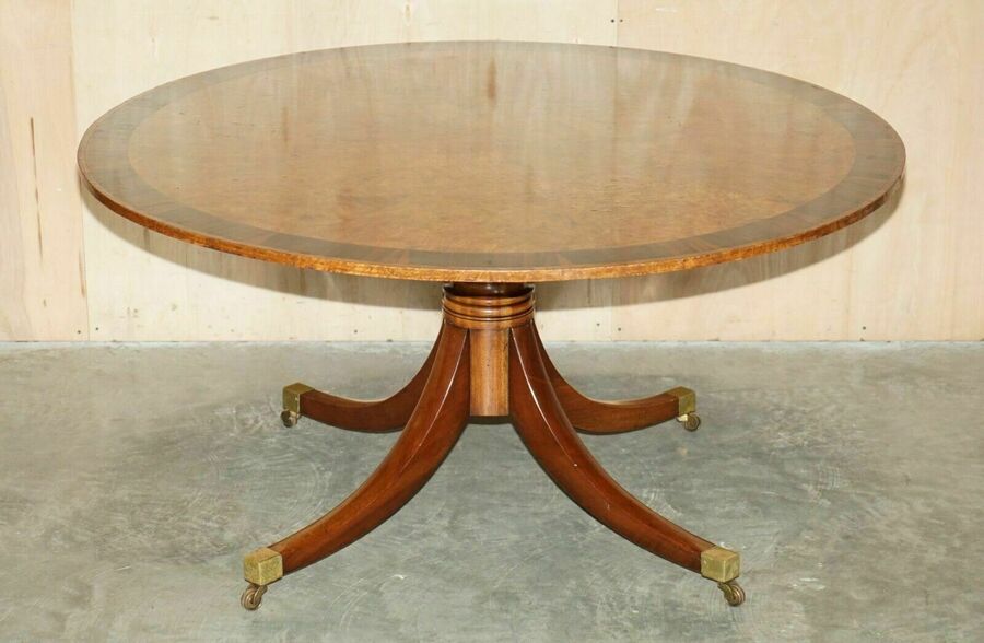 Large 152.5cm Wide Burr Walnut Macassar Ebony Regency Round Dining Table Seats 8 photo furniture