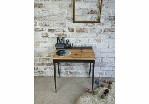 Kids Desk Moon Handpainted, Upcycled Pine Childrens Room Make Up Storage Dress Up