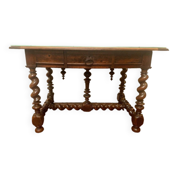 Louis XIII Desk Table In Carved Walnut 19th Century