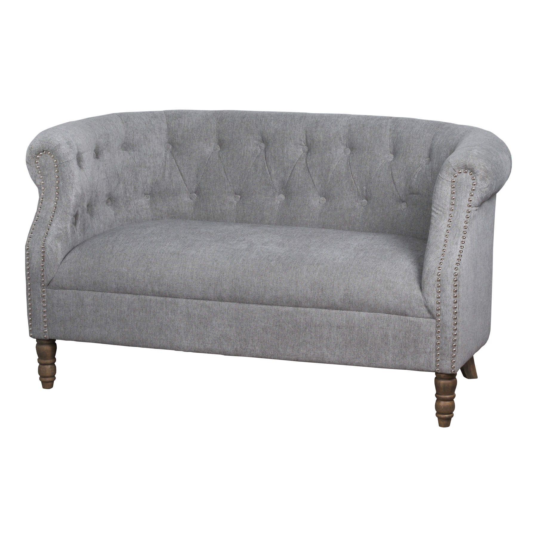 Free Shipping Two Seater Grey Fabric Compact Sofa With On Detail