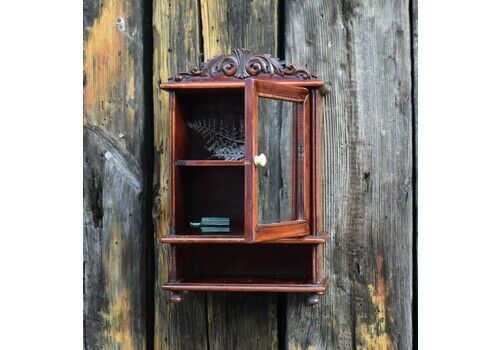 Antique Mahogany Ornate Carved Mirrored Bathroom Wall Cabinet With Shelf