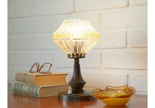 Vintage Bedside Lamp / Wood And Copper / Crystal Glass / Rustic Table Lamp / Desk Light / Yugoslavia 1970