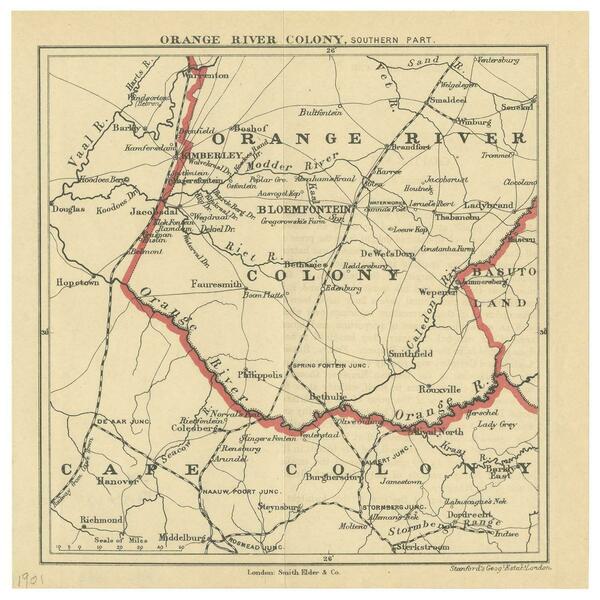 Antique Map Of The Southern Part Of The Orange River Colony By Stanford, 1901