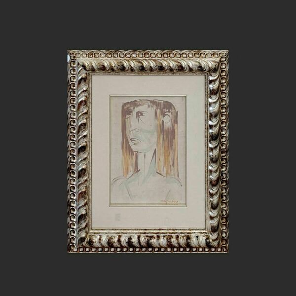 Work By Giuseppe Migneco, Tempera On Canvas Cardboard From 1960, Woman's Face In Profile
