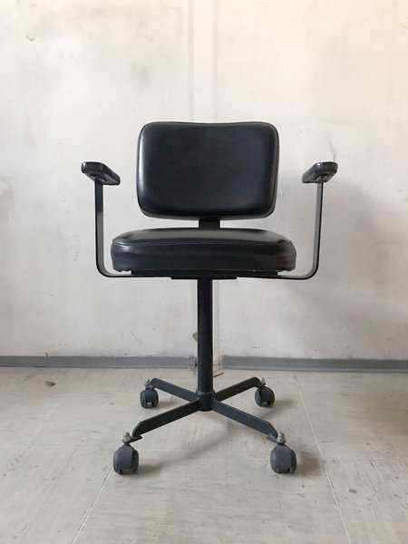 Leather Danish Mid Century Black Office Chair Vintage 1950 S Art Deco Design Industrial Metal Vinterior