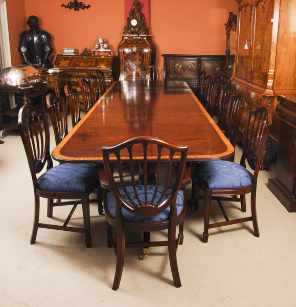 Vintage 13 Ft Three Pillar Mahogany Dining Table Set 20th C