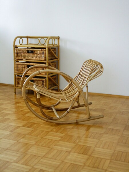 Vintage Franco Albini Kids Wicker Bamboo Rocking Chair