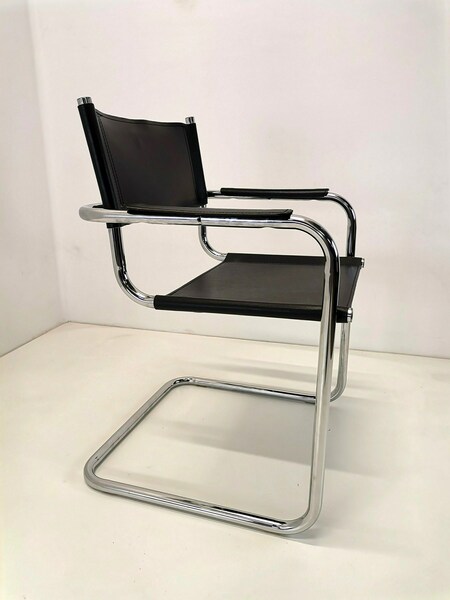 Black Leather Cantilever Chair 70s 80s Italy Leather And