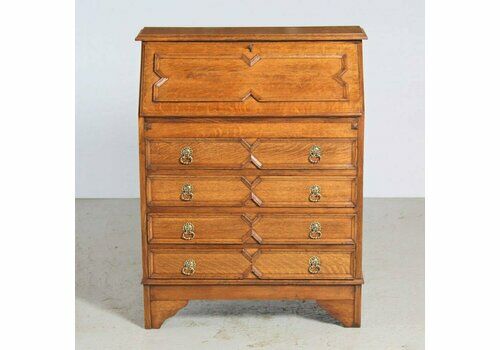 Vintage Solid Oak & Brass Writing Bureau C.1920s