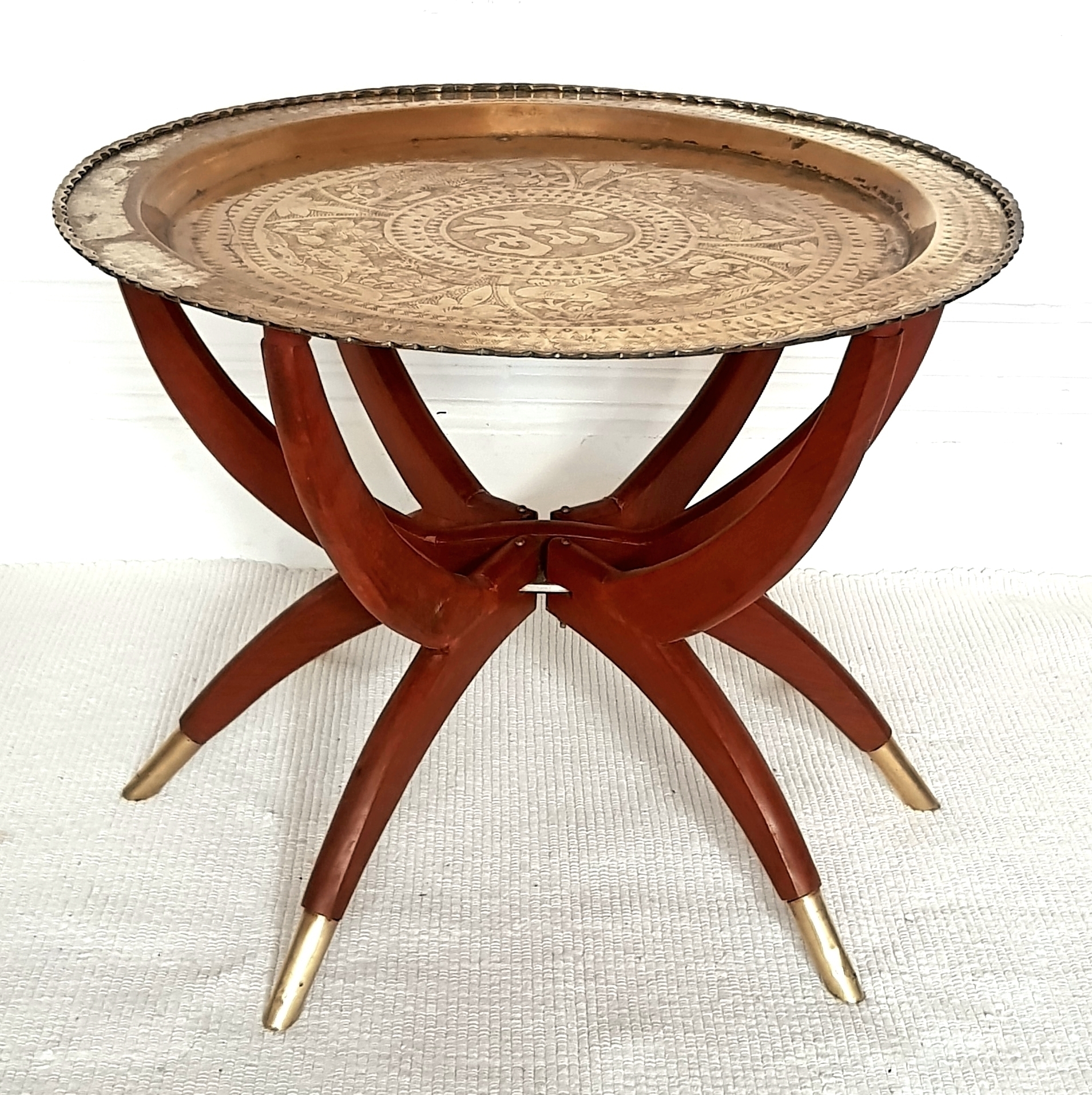 Midcentury Modern Brass And Teak Coffee Table With Spider Legs 1960s Bohemian Folding