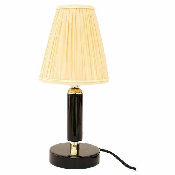 Art Deco Nickel Plated Wooden Table Lamp With Fabric Shade Around 1920s