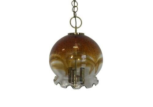 Vintage Richard Essig Glass Lamp & Brass 3 Socket Pendant Lamp 1960s Germany /Vintage Hollywood Regency/Vintage Brass Lamp / Designer Lamp