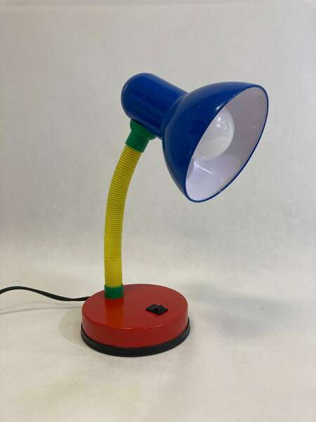 90s Desk Lamp / Yellow Blue Red / Retro Table Lamp / Postmodern Lamp / Vintage Decor / Made In 1990 /Memphis Table Lamp