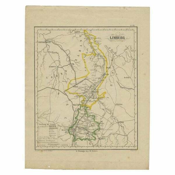 Antique Map Of Limburg, The Southern Most Province In The Netherlands, C.1870