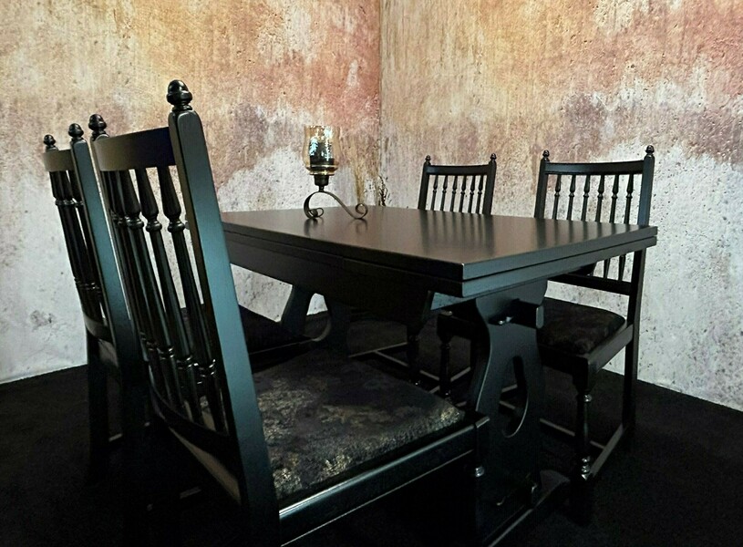 Black Dining Table Chairs Set Refurbished Vinterior