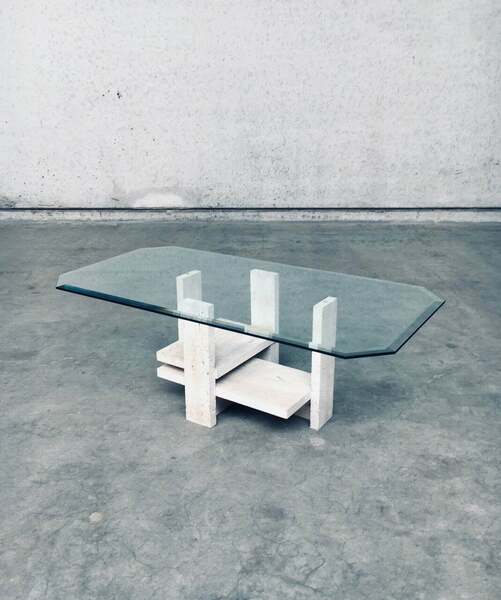 Brutalist Design Travertine Coffee Table By Willy Ballez, Belgium 1970's