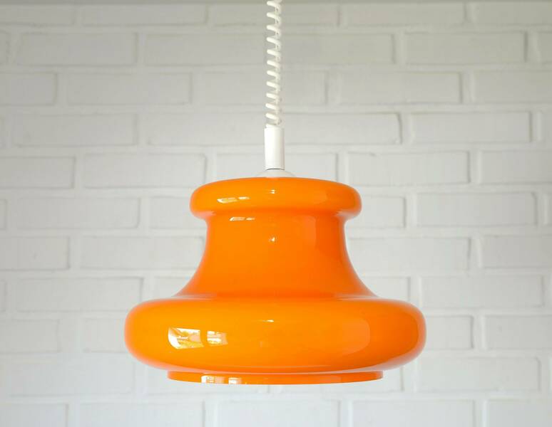 Vintage Orange Pendant Light Mid Century Modern Retro Glass