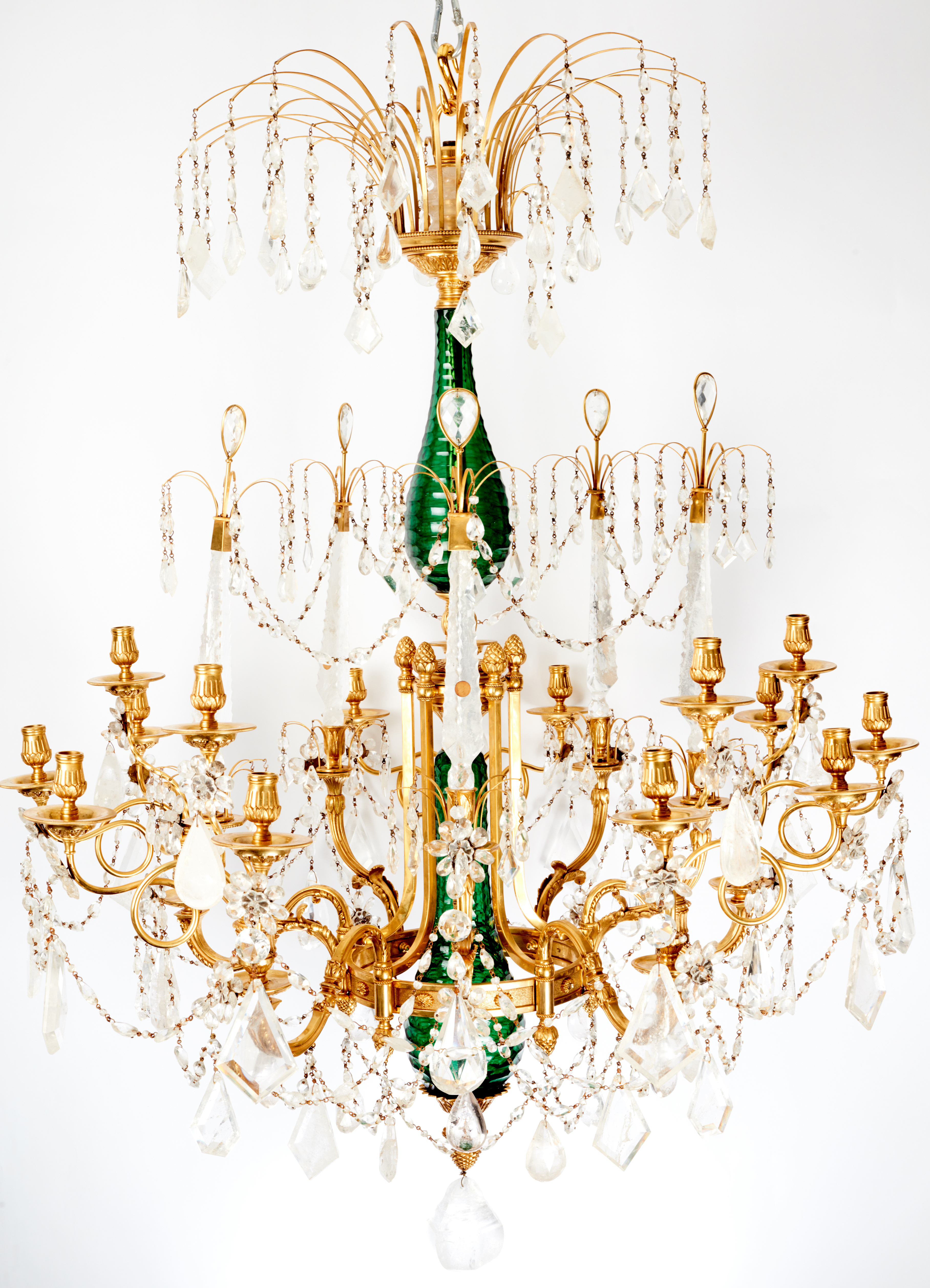 Exceptional Russian Rock Crystal Chandelier Mid 19th Century Beautiful Emerald Green And Dating From Circa 18