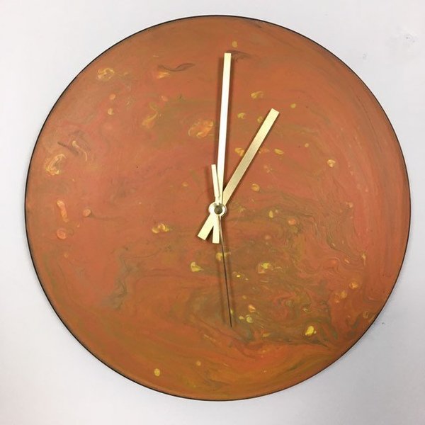 Abstract Art Wall Clock 12 Vinyl Record Upcycled Using Acrylic Paint Pour Into A One Off Original Piece Of Art Vinterior