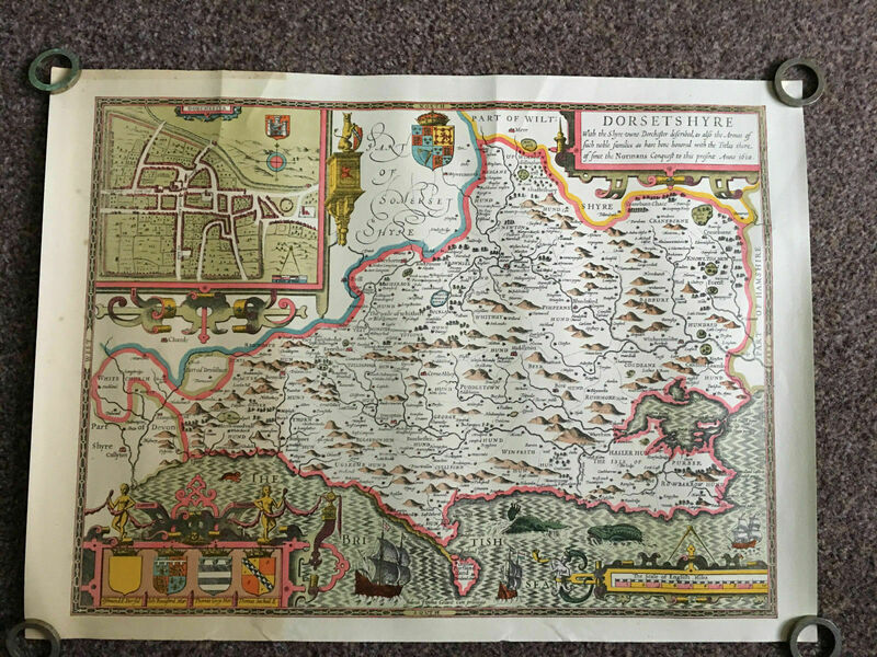 Vintage Decorative Sheet Map Of Dorsetshyre John Speed 1610