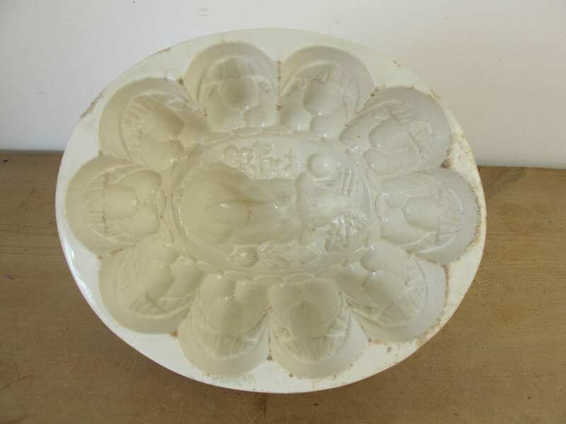 Antique Ceramic Victorian Rabbit Jelly Mould By William Brownfield. Pattern Number 19 Rabbit Eating Carrots . Dates From Around 1860