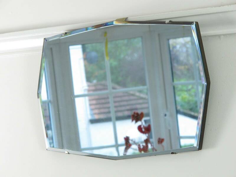 Frameless Art Deco 8 Sided Mirror With Bevelled Edge. Ready To Hang On New Chain. 1950s