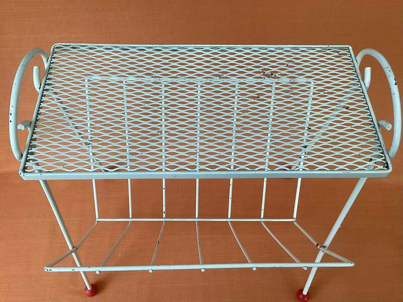 1950s White Atomic Magazine Rack With Shelf And Red Ball Feet, Mid ...