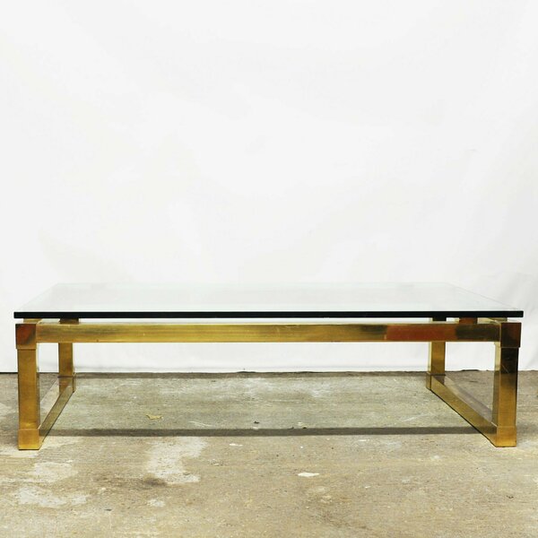 Brass Metal Rectangular Coffee Table With Glass Top Attributed To David Hicks, 1970s photo furniture