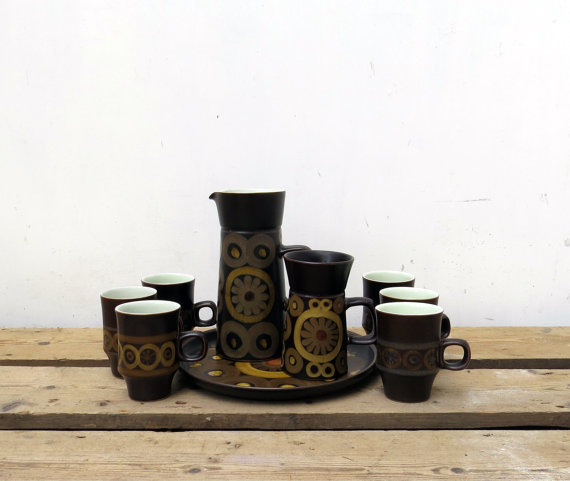Pair of 1970's Denby Pottery ' Arabesque ' Coffee Cups and Pair of 1970's Denby Pottery ' Arabesque ' Coffee Cups and
