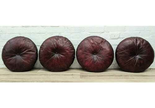4 X Oxblood Leather Round Scatter Cushions
