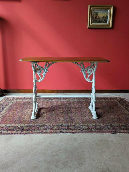 Antique 19th Century Cast Iron Pub Table With Solid Oak Top