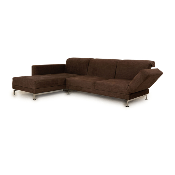 Brühl Moule Fabric Corner Sofa Dark Brown Chaise Left Manual Function