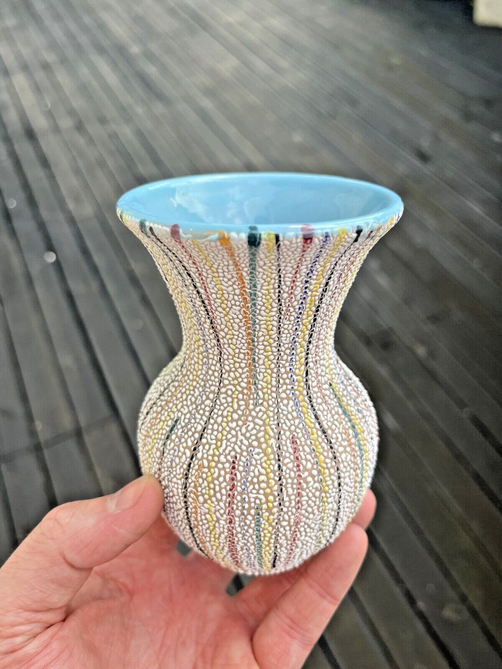 Mid Century 50s Italian Pottery Multicoloured Striped Vase