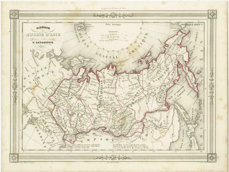 Antique Map Of Russia In Asia And Siberia, With Frame Style Border photo furniture